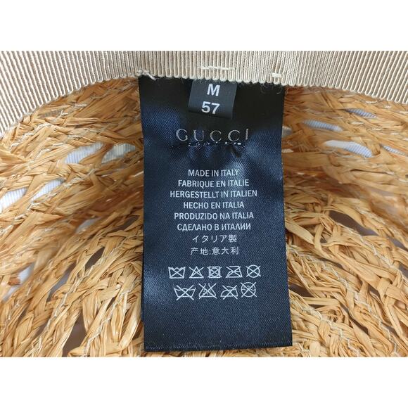 Gucci Raffia Straw Hat – Toile de Jouy Print Ribbon, Size M (57), Made in Italy - Picture 8 of 10